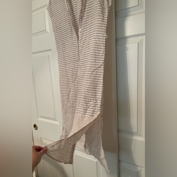 Lucky Brand Tan and Whie Striped Linen Dress Size Small - Picture 2 of 7
